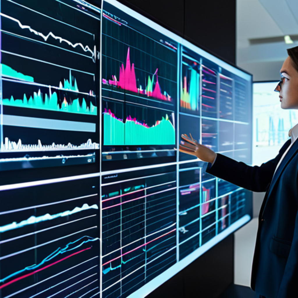 A focused, professional data scientist, male or female, in a modest business casual outfit, observing multiple large holographic screens displaying complex financial charts, algorithms, and real-time market data. The setting is a sleek, futuristic quantitative analysis lab with soft ambient lighting, conveying innovation and deep thought. Perfect anatomy, correct proportions, well-formed hands, natural body proportions, professional dress, appropriate attire, safe for work, appropriate content, fully clothed, high-resolution, sharp focus, vibrant colors, professional photography.