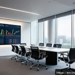 다양한 팩터 투자 전략의 성공 사례 - A sophisticated, modern office setting with a confident, diverse group of professional investors ana...