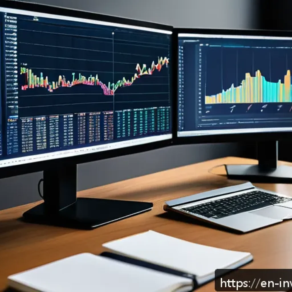 팩터 투자와 장기적인 투자 전략 - A modern financial analyst’s workspace featuring multiple large computer monitors displaying colorfu...